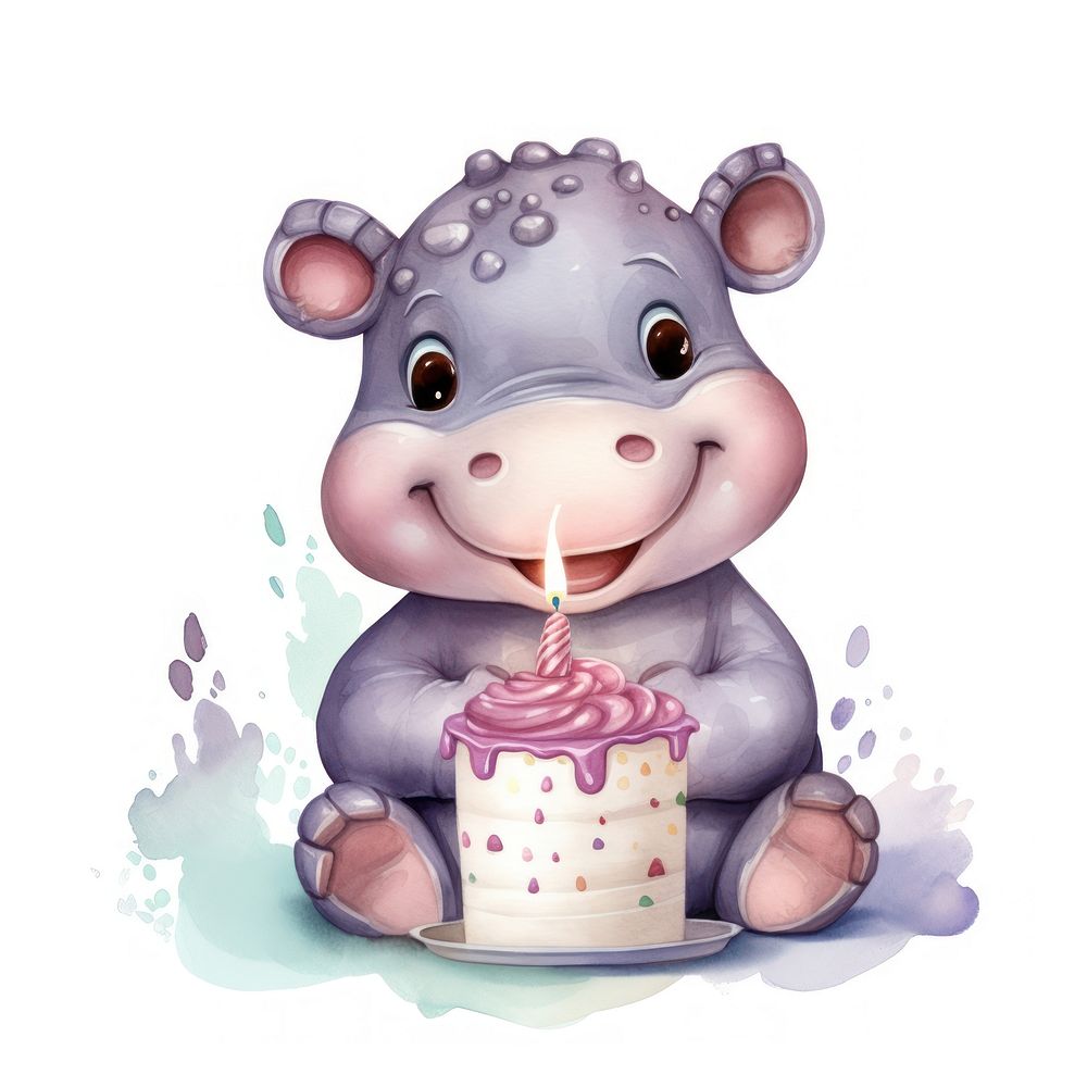 Hippo hugging cake dessert cartoon candle.