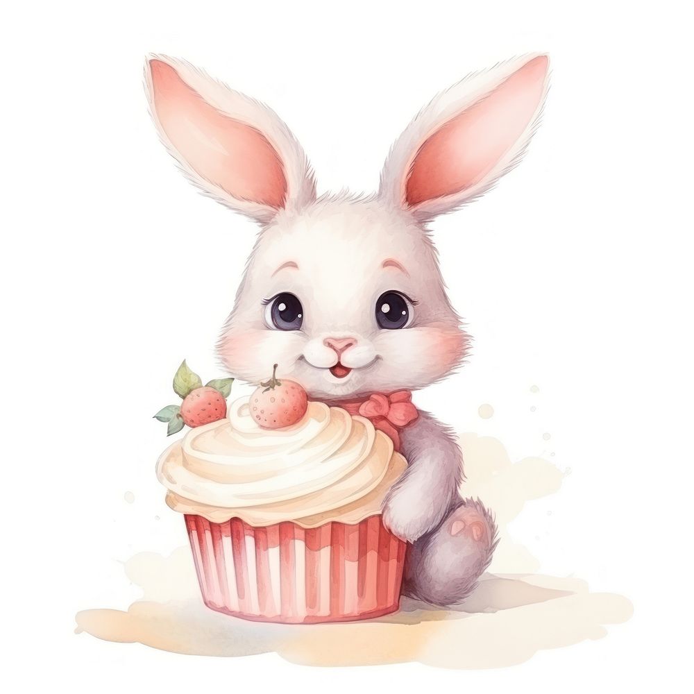 Rabbit hugging big cupcake animal dessert cartoon.