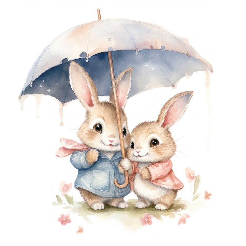 Rabbit hugging umbrella animal cartoon rodent.