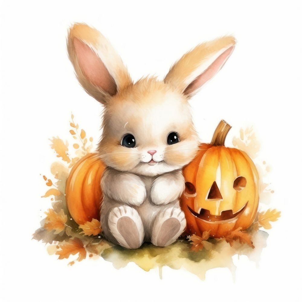 Rabbit hugging halloween pumpkin animal cartoon mammal.