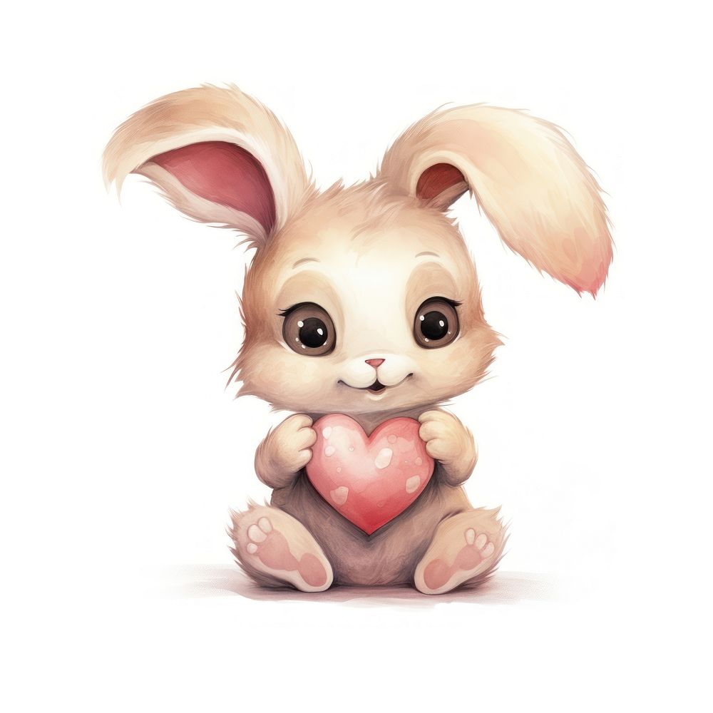 Rabbit hugging heart cartoon animal cute.