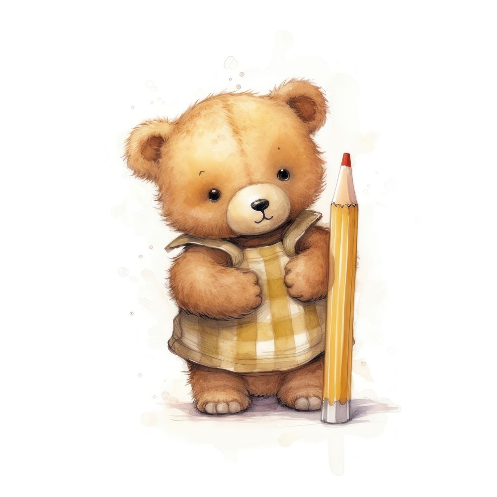 Student bear hugging large pencil cartoon cute toy.