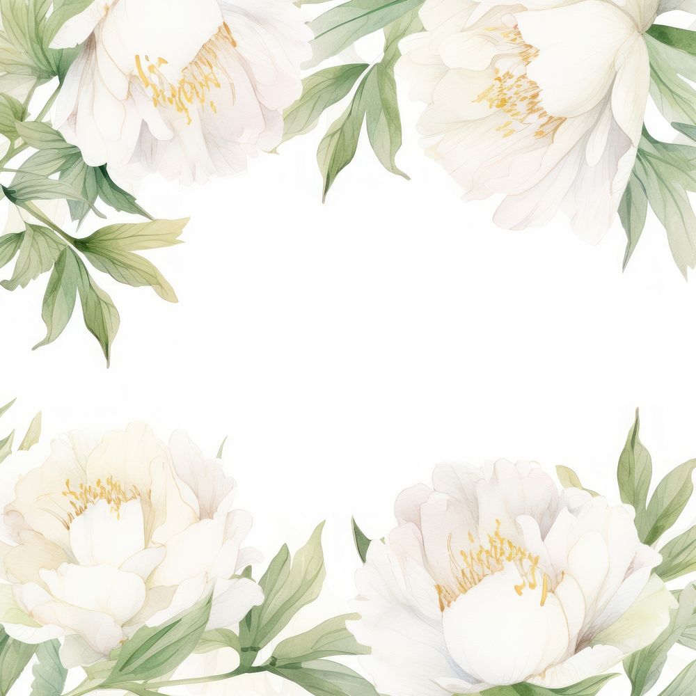 Little white peony square border pattern backgrounds flower.