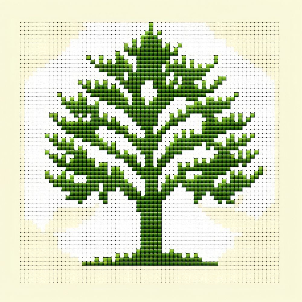 Cross stitch tree pattern plant green.