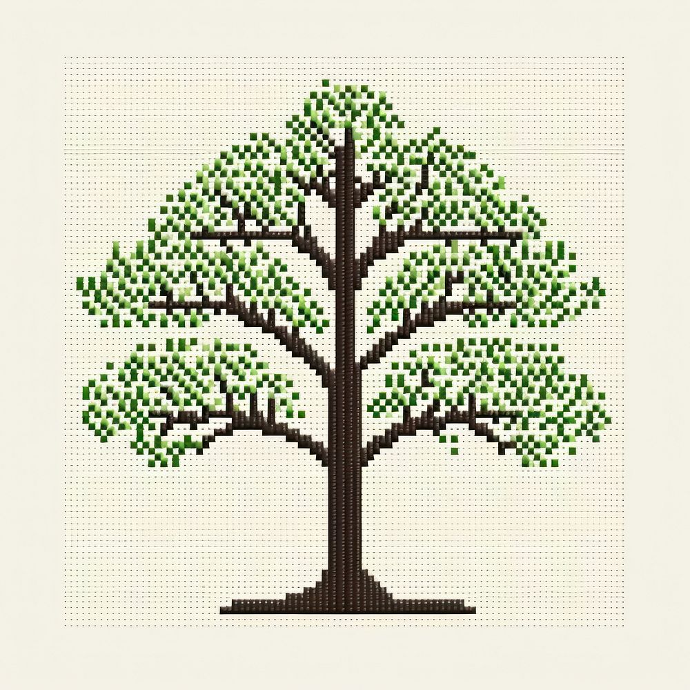Cross stitch tree pattern plant art.