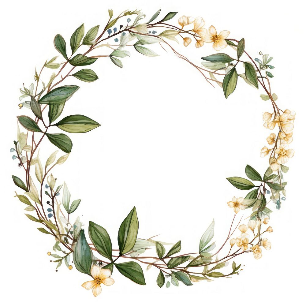 Botanical circle frame pattern flower wreath.