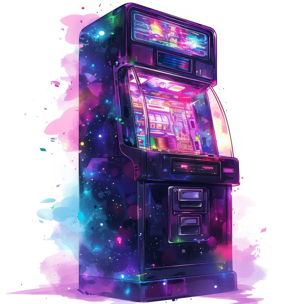Jukebox machine purple game illuminated.