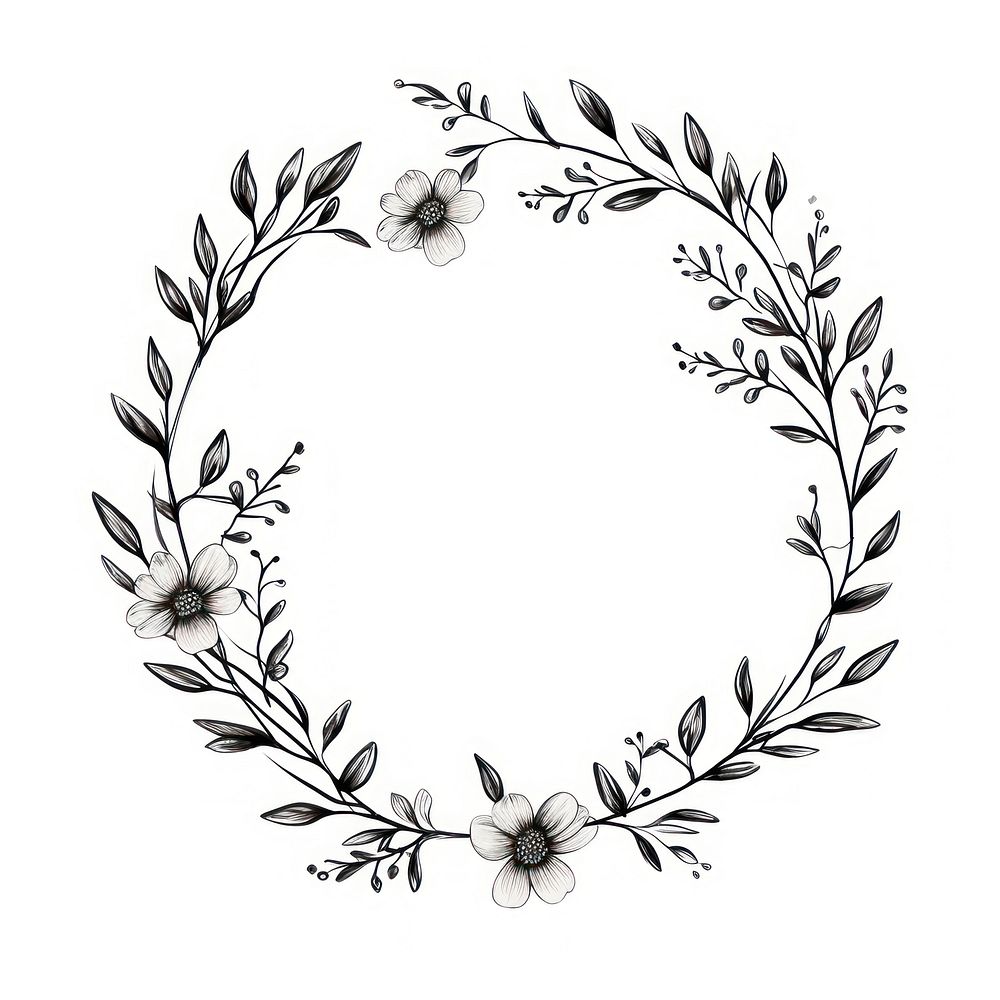 A floral frame wreath pattern drawing sketch.