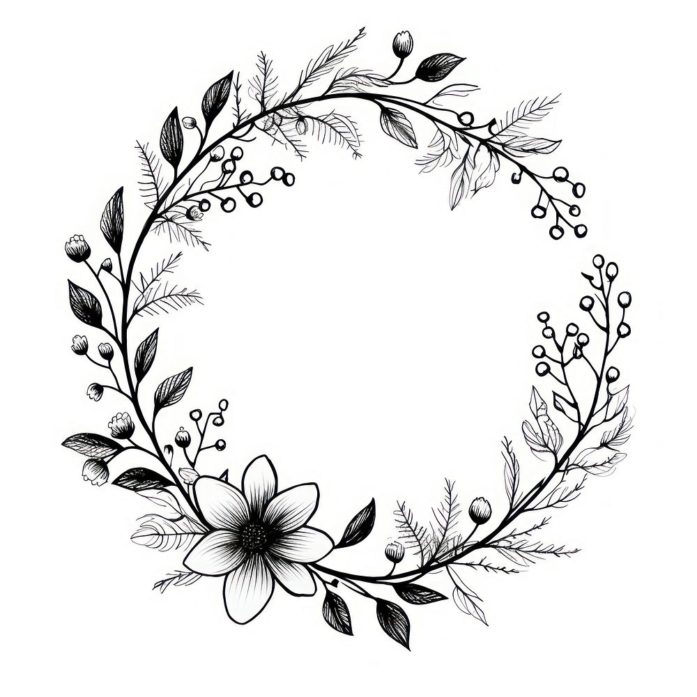A floral frame wreath pattern drawing sketch.