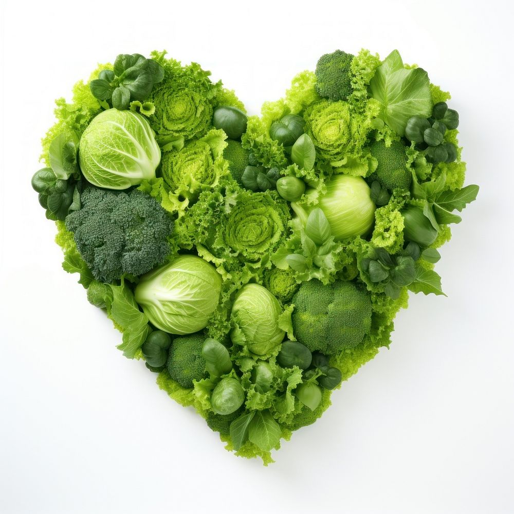 Green vegetables forming heart-shape green plant food.
