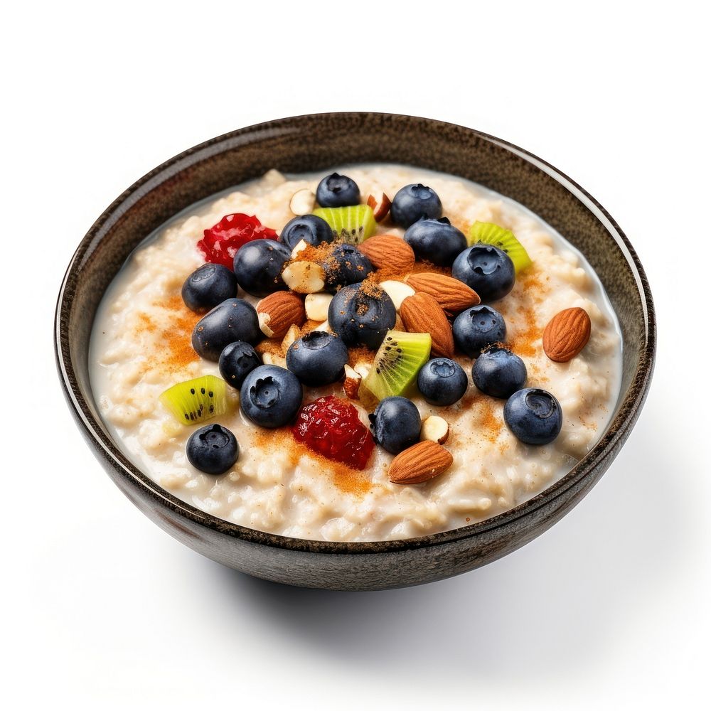 Oatmeal porridge with mix burry in bowl blueberry breakfast oatmeal.