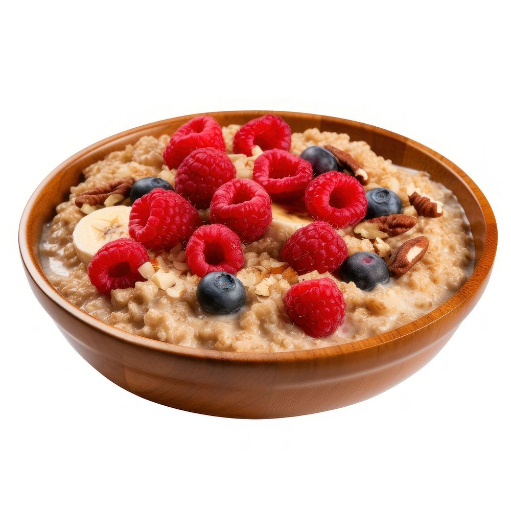 Oatmeal porridge with mix burry in bowl breakfast raspberry oatmeal.