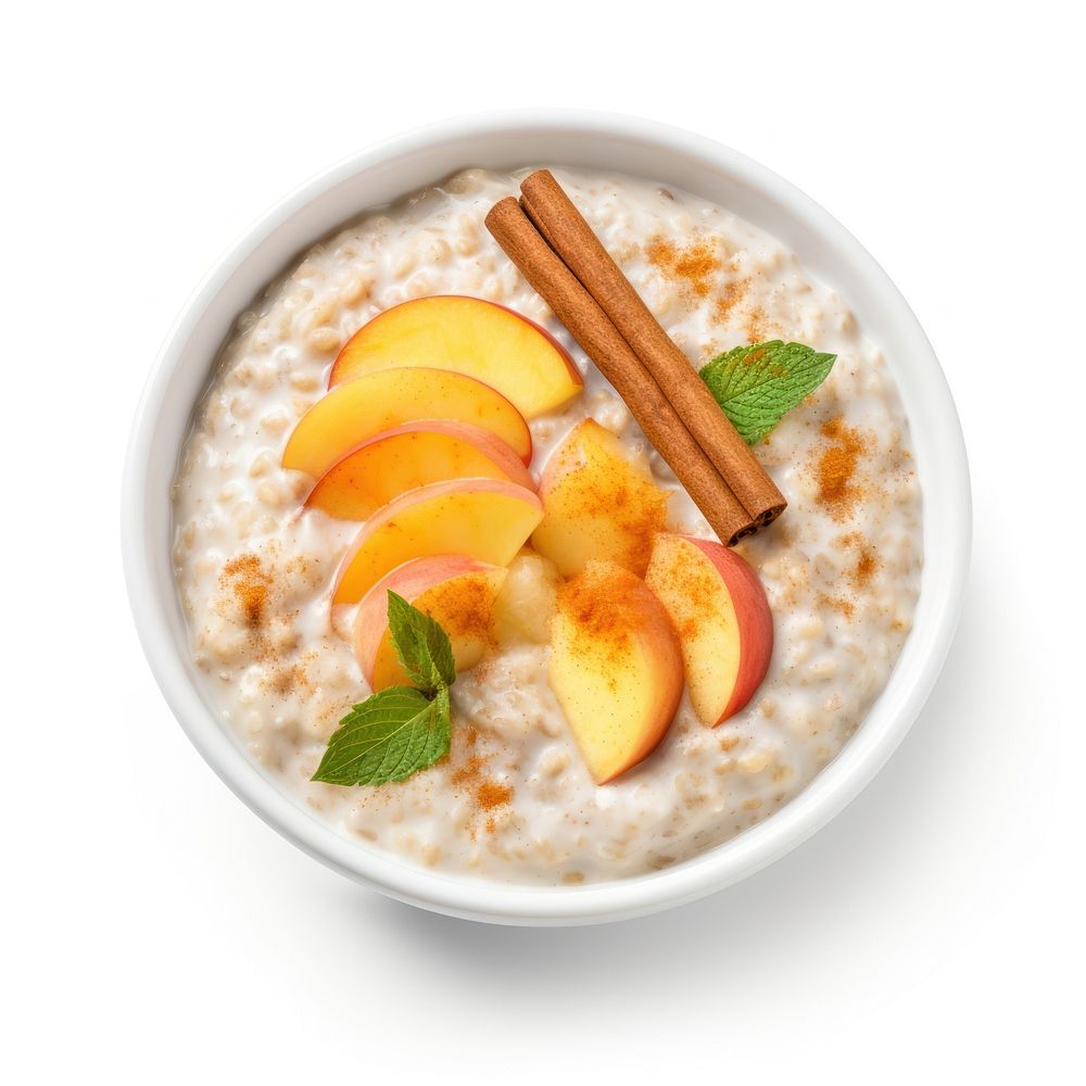 Oatmeal porridge with peach in bowl breakfast oatmeal fruit.