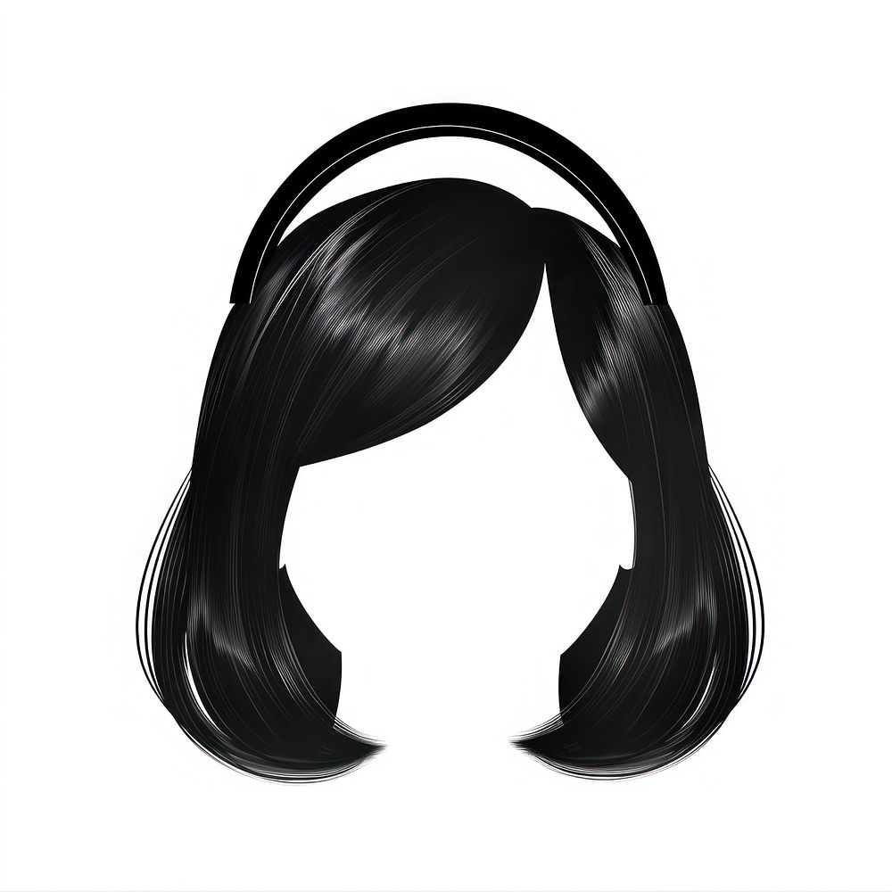 Black bob color hairband hairstyle white background monochrome.