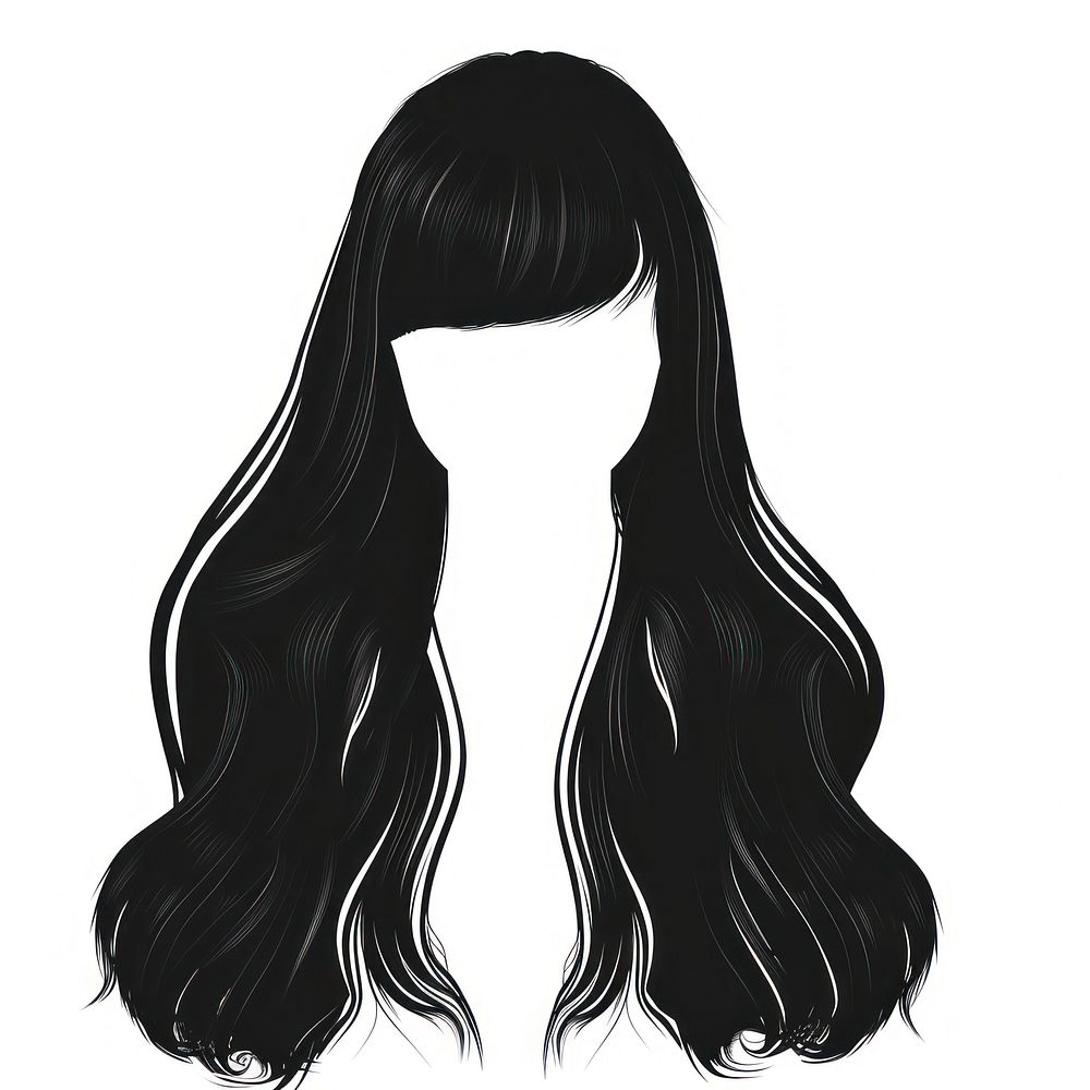 Black long hairstlye hairstyle white background monochrome.