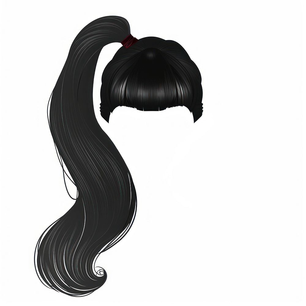 Hairstyle ponytail black white background.