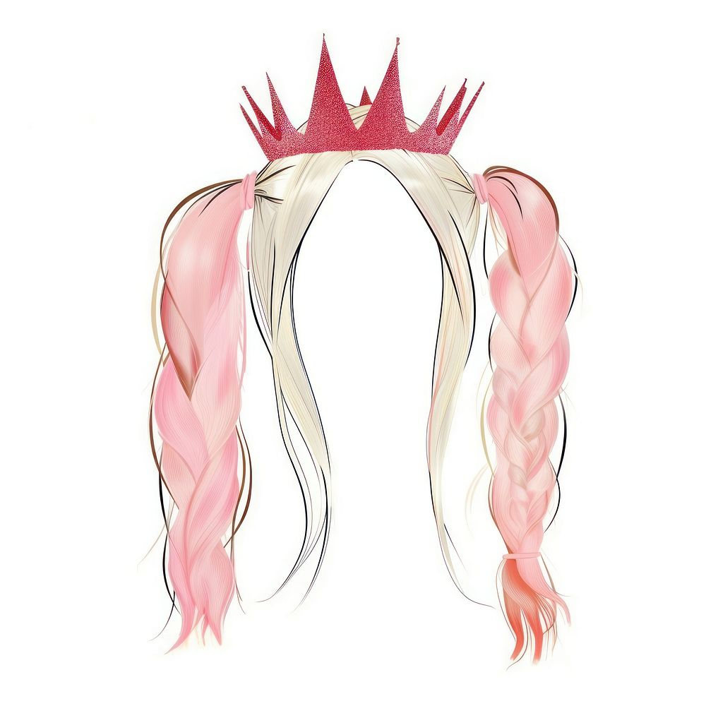 Blonde pink crown braid hairstyle art white background.