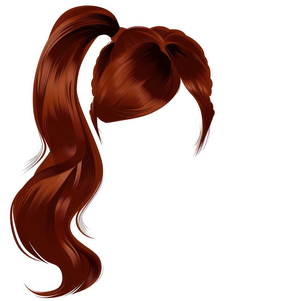 Hairstyle ponytail brown white background.