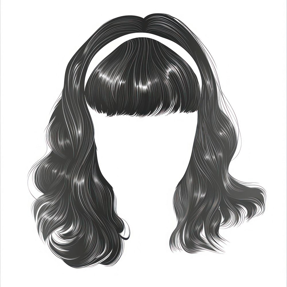 Thick fringe waves hairstyle drawing sketch adult.