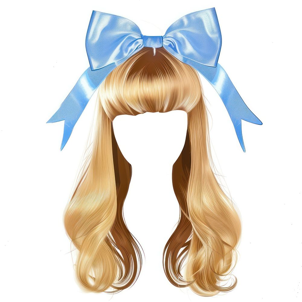 Blue bow on blonde hair hairstyle face wig.