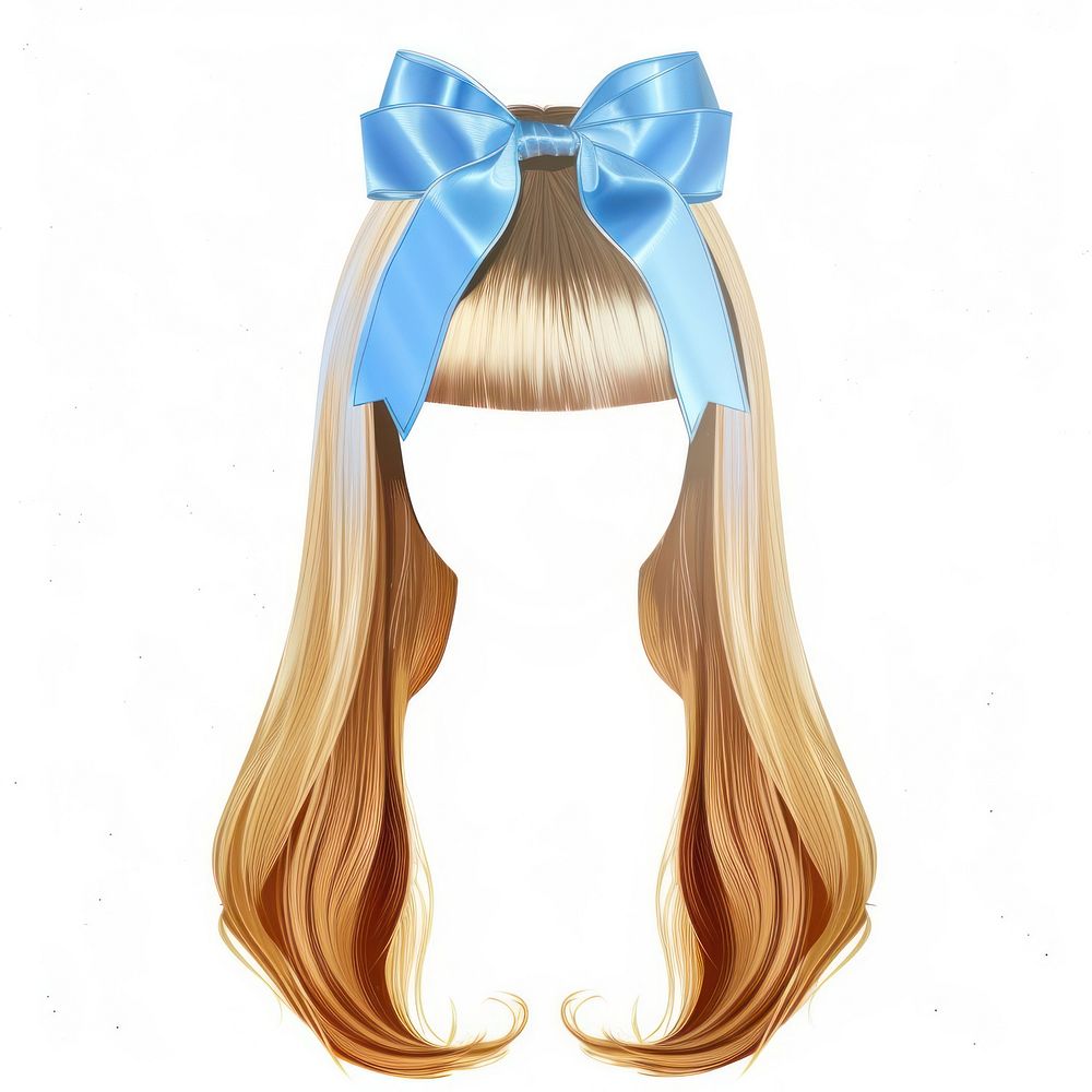 Blue bow on blonde hair hairstyle white background accessories.