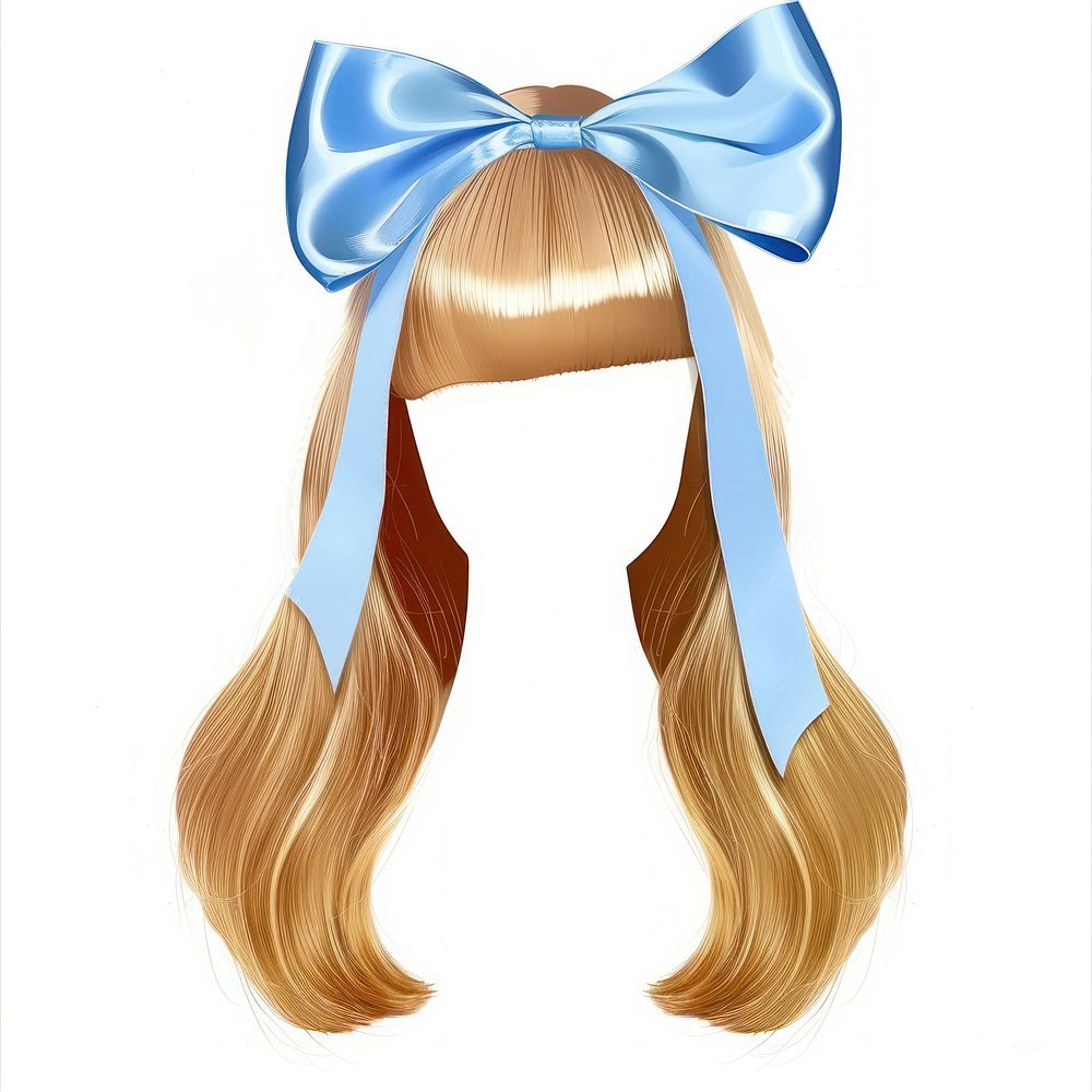 Blue bow on blonde hair hairstyle adult white background.