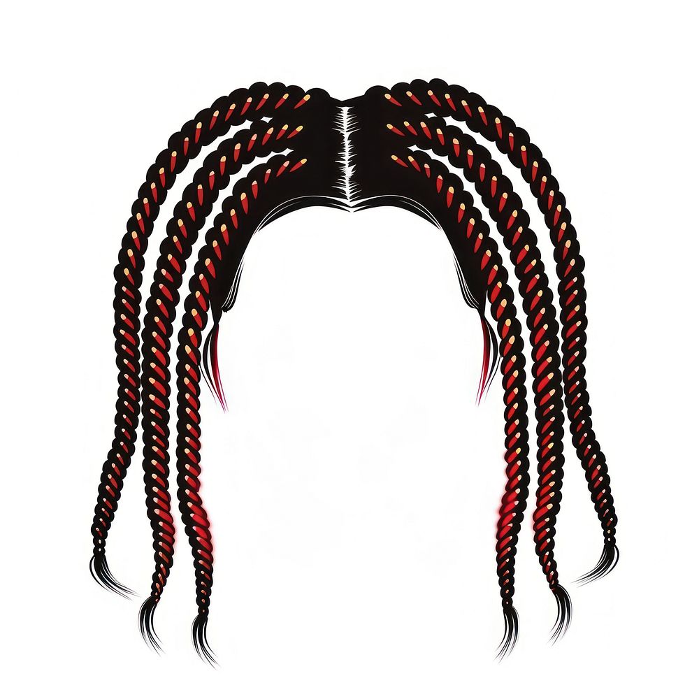 Black red corn rows hairstyle white background dreadlocks.