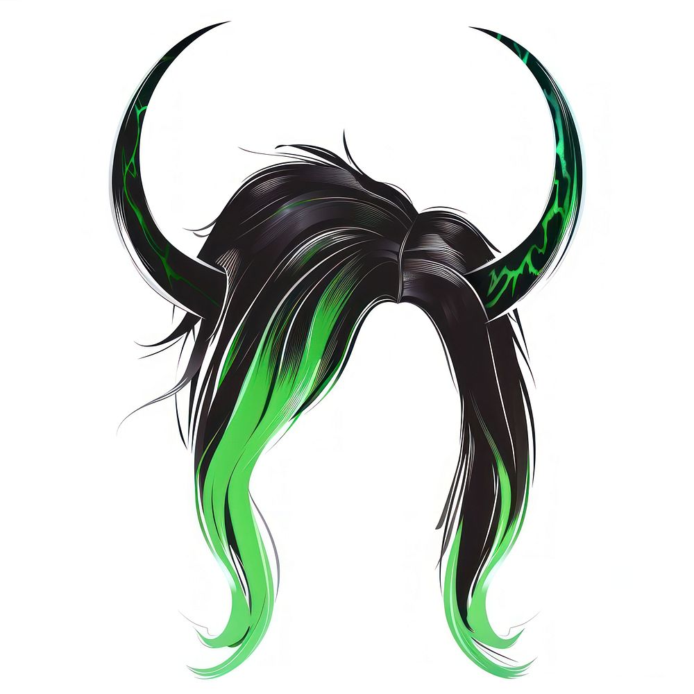 Black green horn hairstyle face white background portrait.