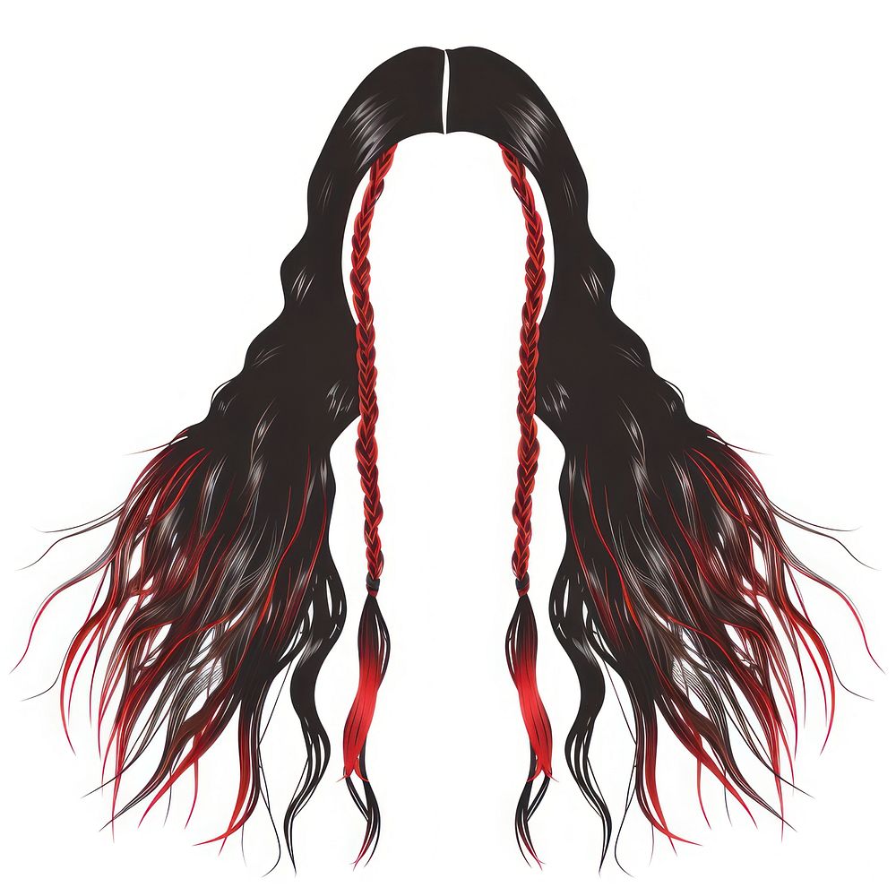 Black red corn rows hairstyle white background dreadlocks.