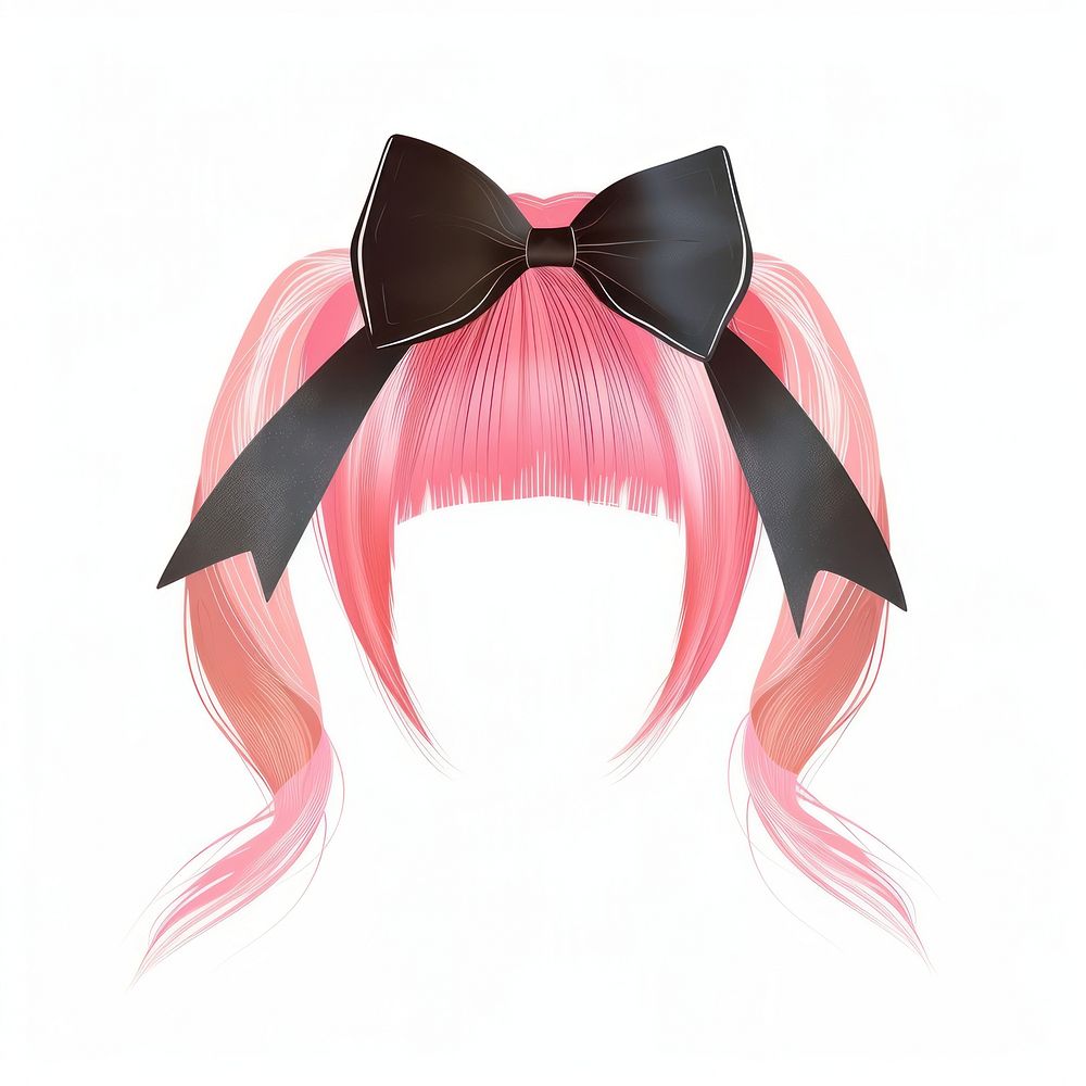 Black bow pink hair hairstyle white background accessories.