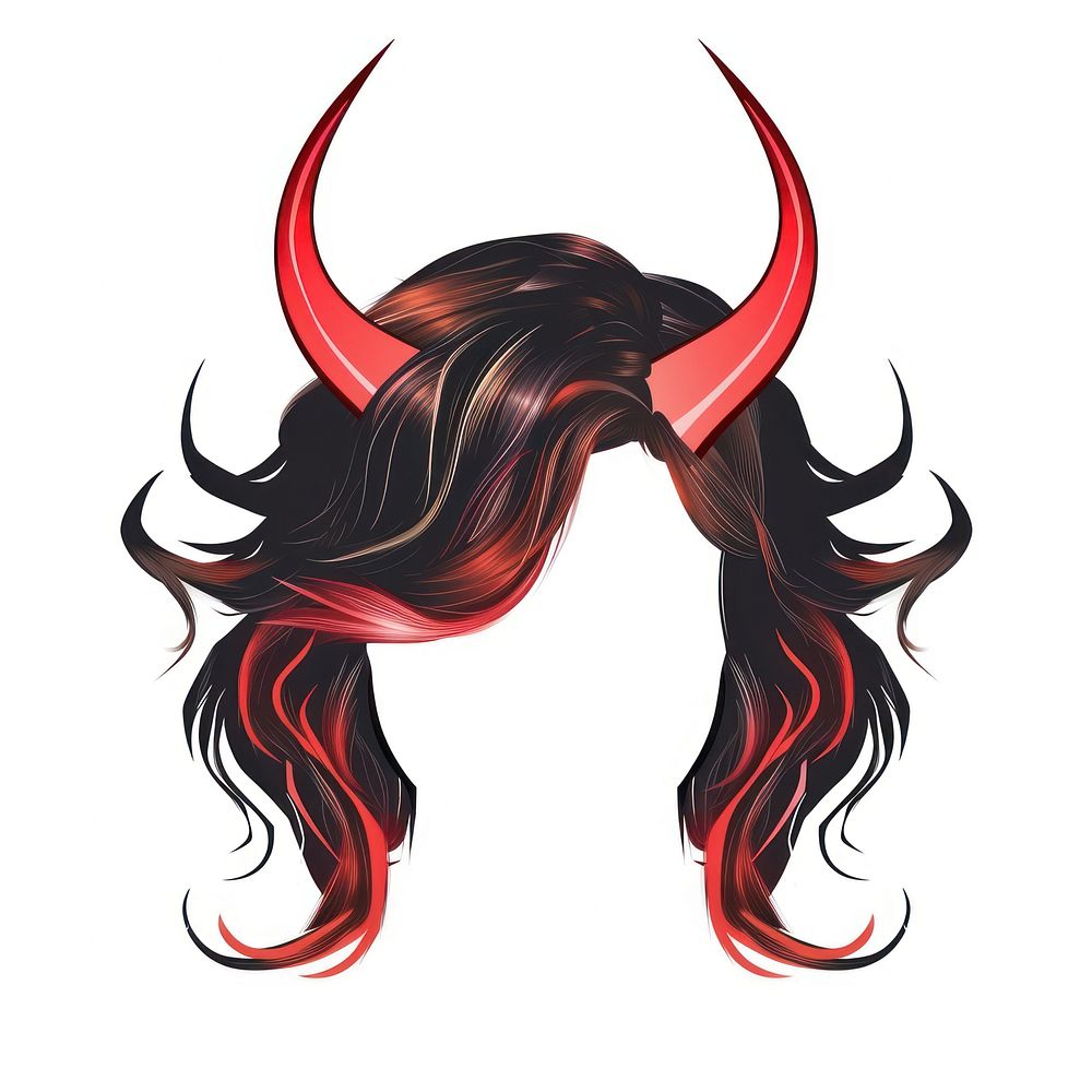 Black red horn hairstyle face white background creativity.