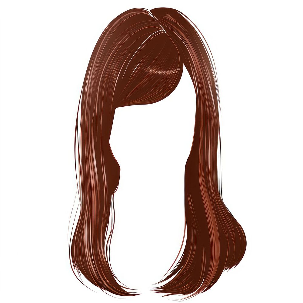 Brown straight hairstyle wig white background front view.