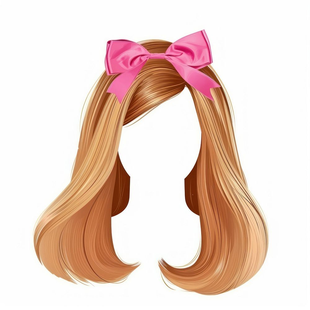Hot pink bow on blonde hair hairstyle fashion white background.