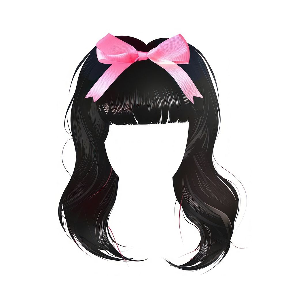 Pink bow on black hair hairstyle adult wig.