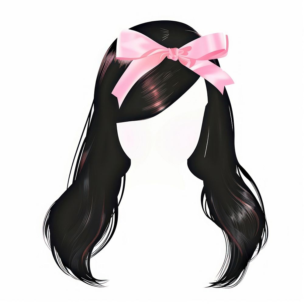 Pink bow on black hair hairstyle white background accessories.