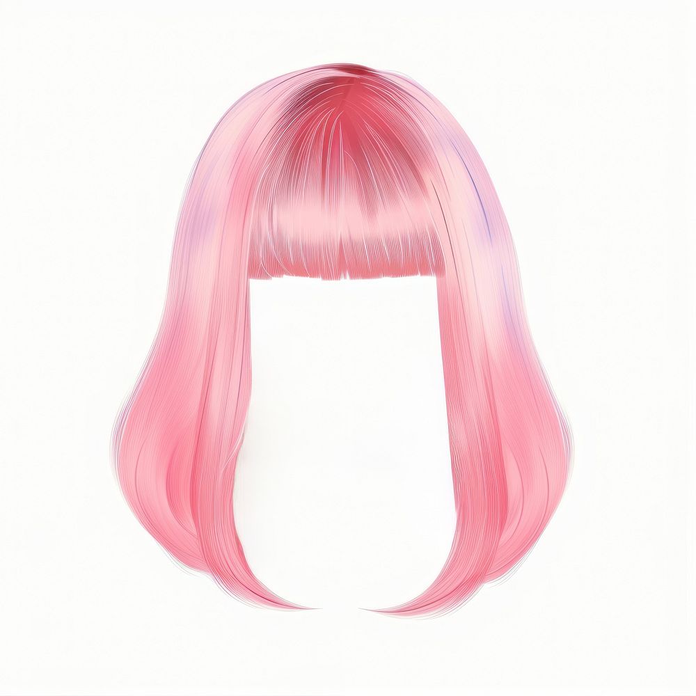 Pink blunt bob hairstyle wig white background front view.