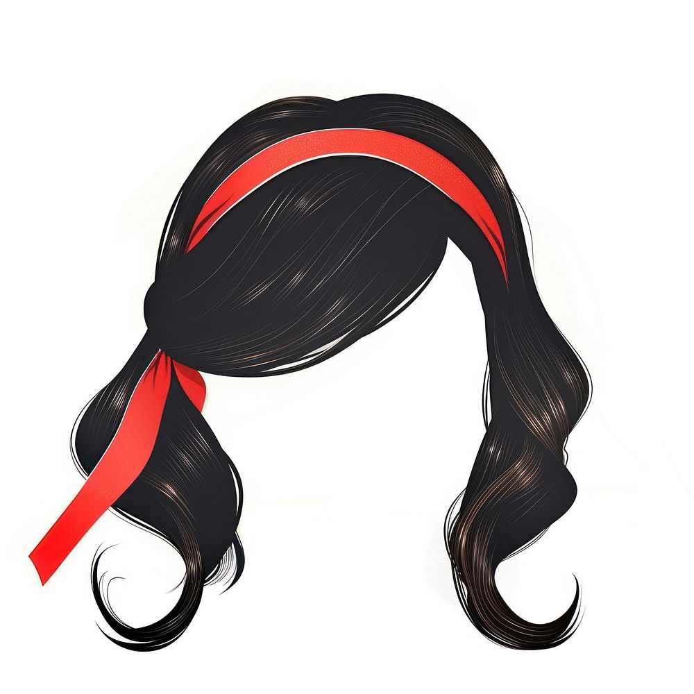 Red headband on black hair hairstyle white background accessories.
