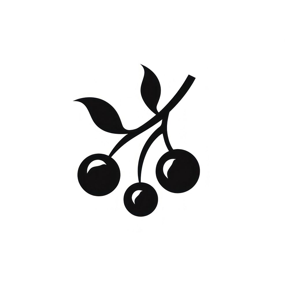 Cherry fruit logo icon silhouette plant black.