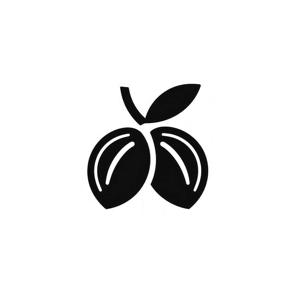 Lemon fruit logo icon black plant white background.
