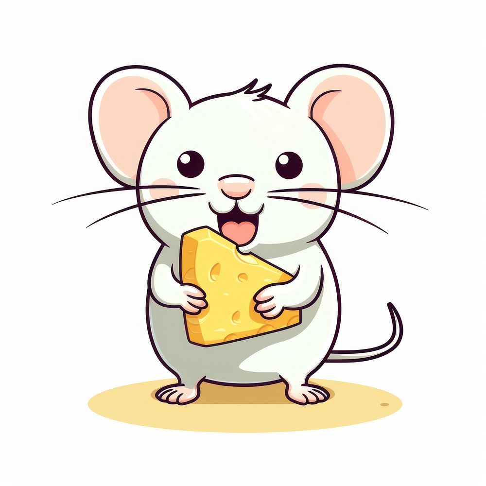 White rat holding cheese cartoon animal mammal.