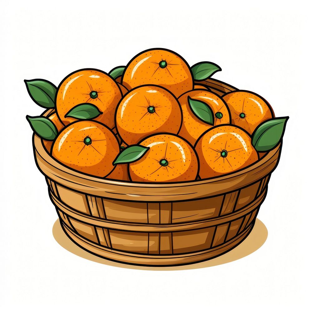 Basket of oranges cartoon fruit plant.