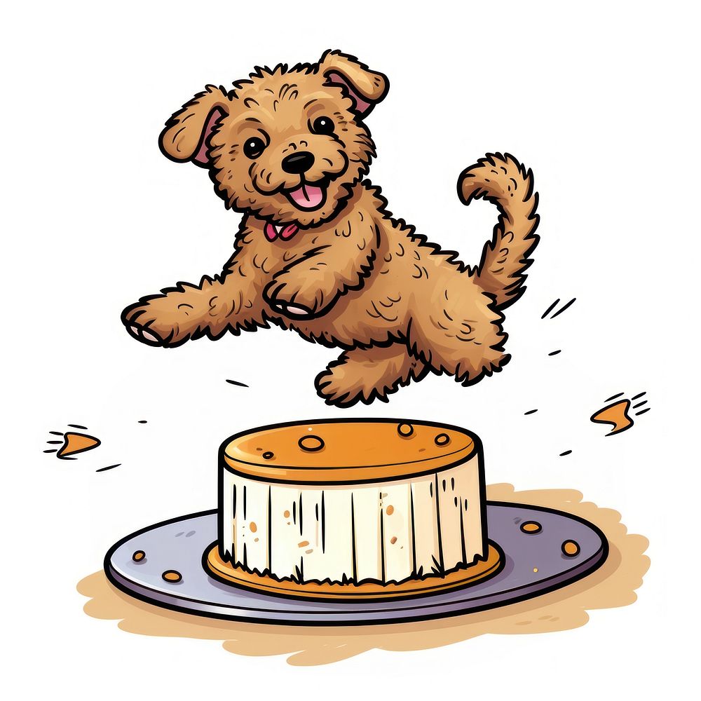 Puppy jumping out of the cake cartoon mammal animal.