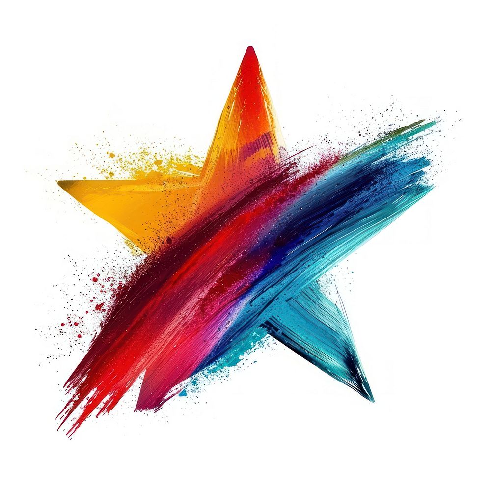 Abstract star colorful tone brush stroke paint white background creativity.