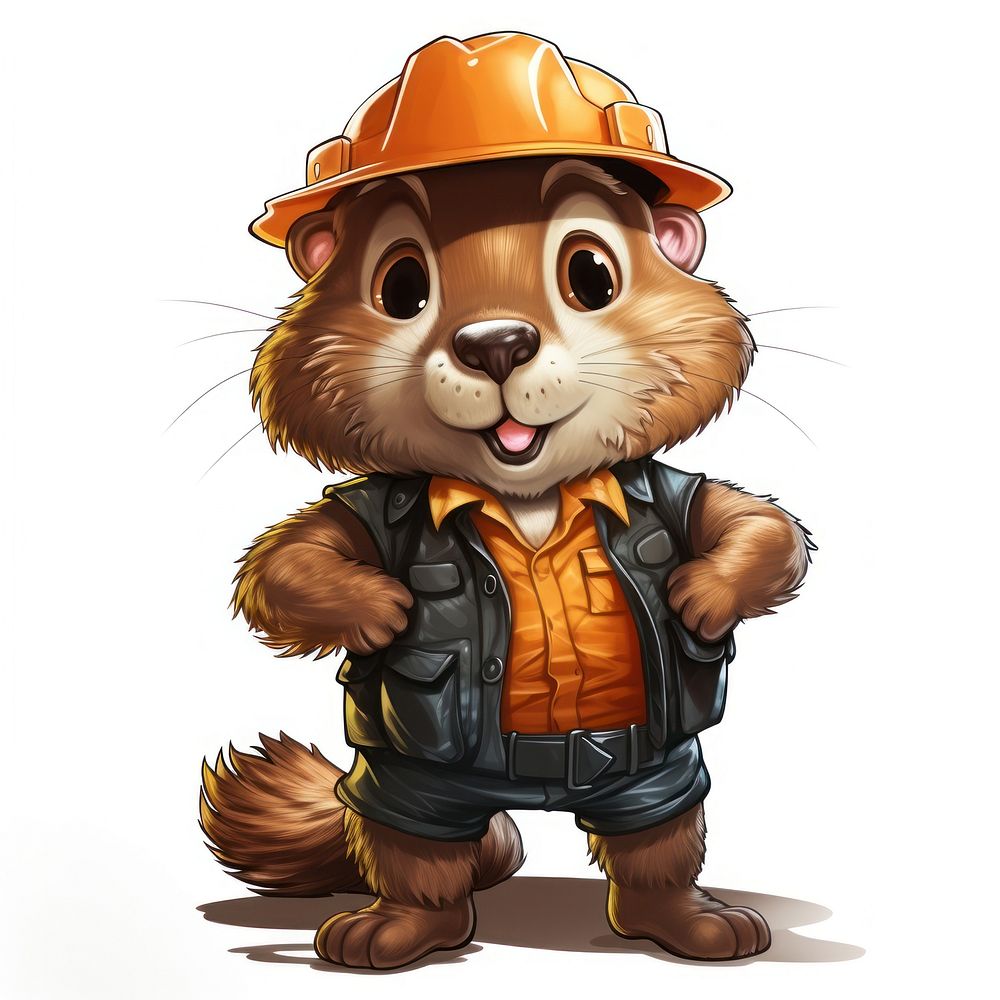 Beaver character Construction worker clothing cartoon mammal.