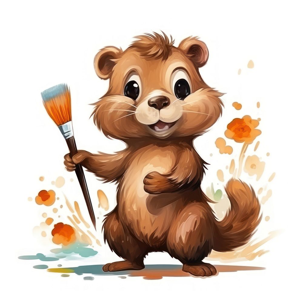 Beaver character painter concept brush cartoon mammal.