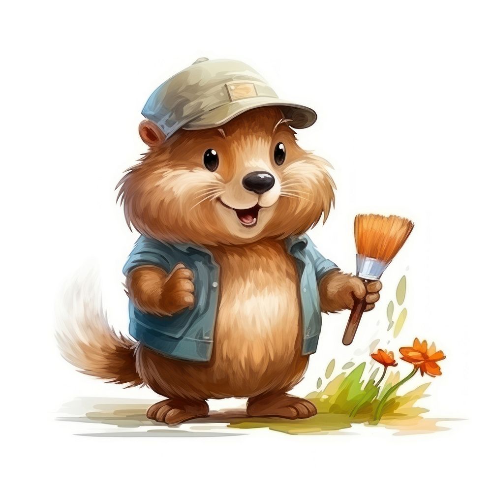 Beaver character painter concept cartoon mammal animal.