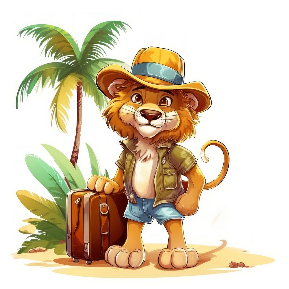 Lion character Vacation summer vacation cartoon fun.