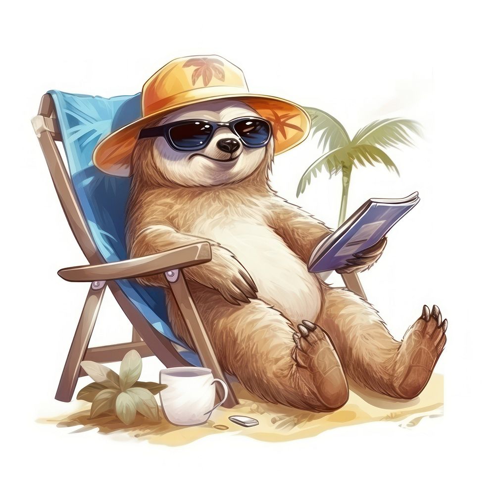 Sloth character Vacation summer vacation glasses drawing.