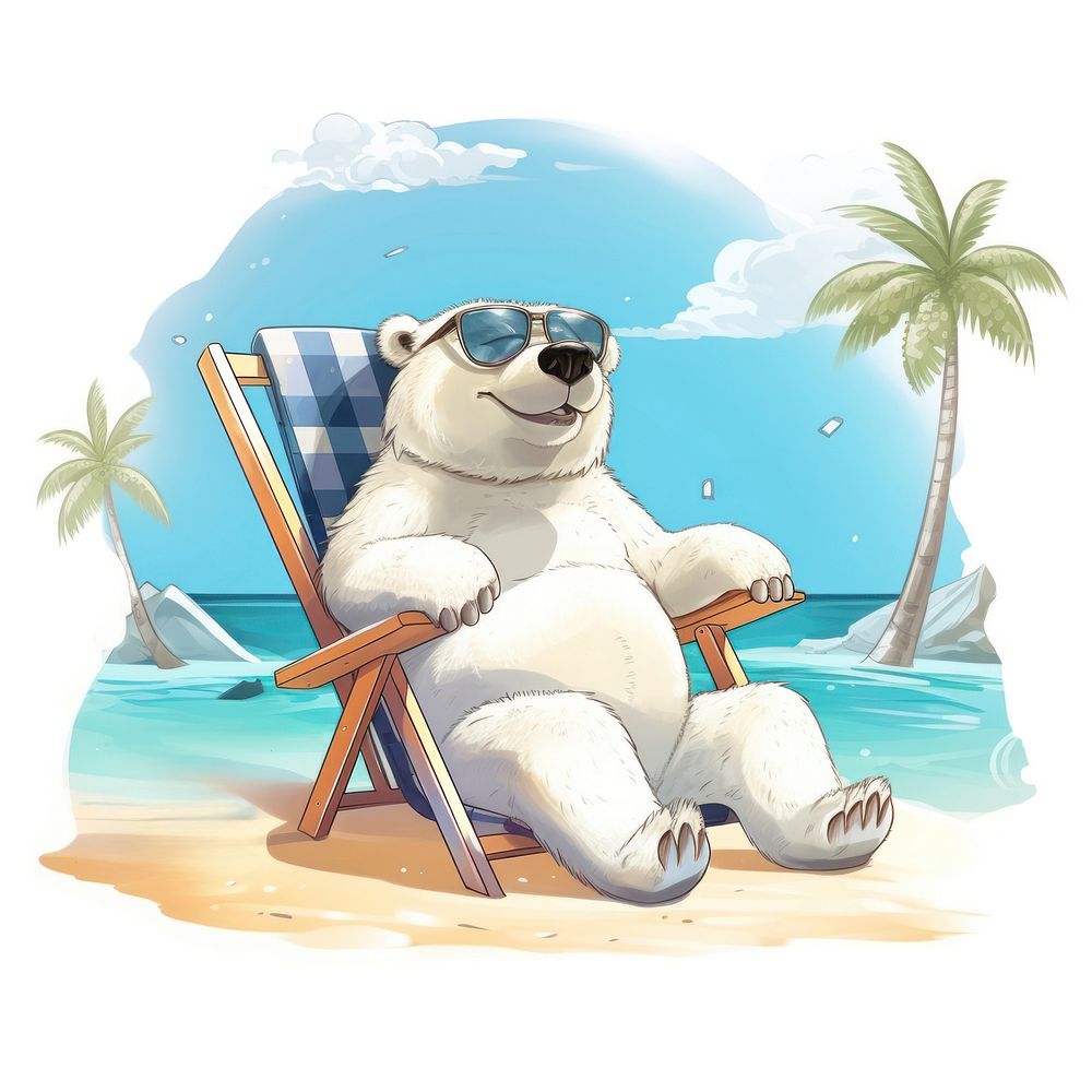 Polar bear character Vacation summer cartoon animal outdoors.