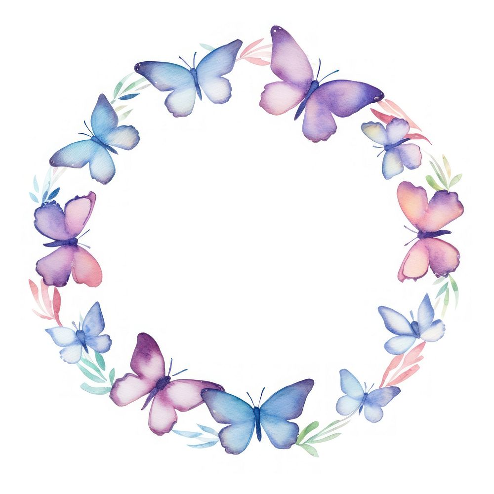 Butterfly circle border flower petal white background.